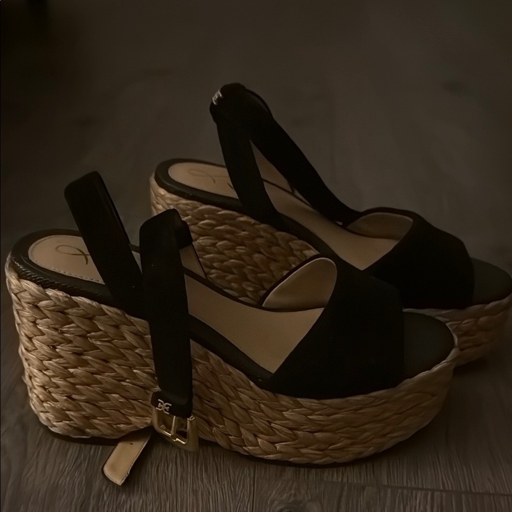 Sam Edelman Black and Tan Wedge Sandals